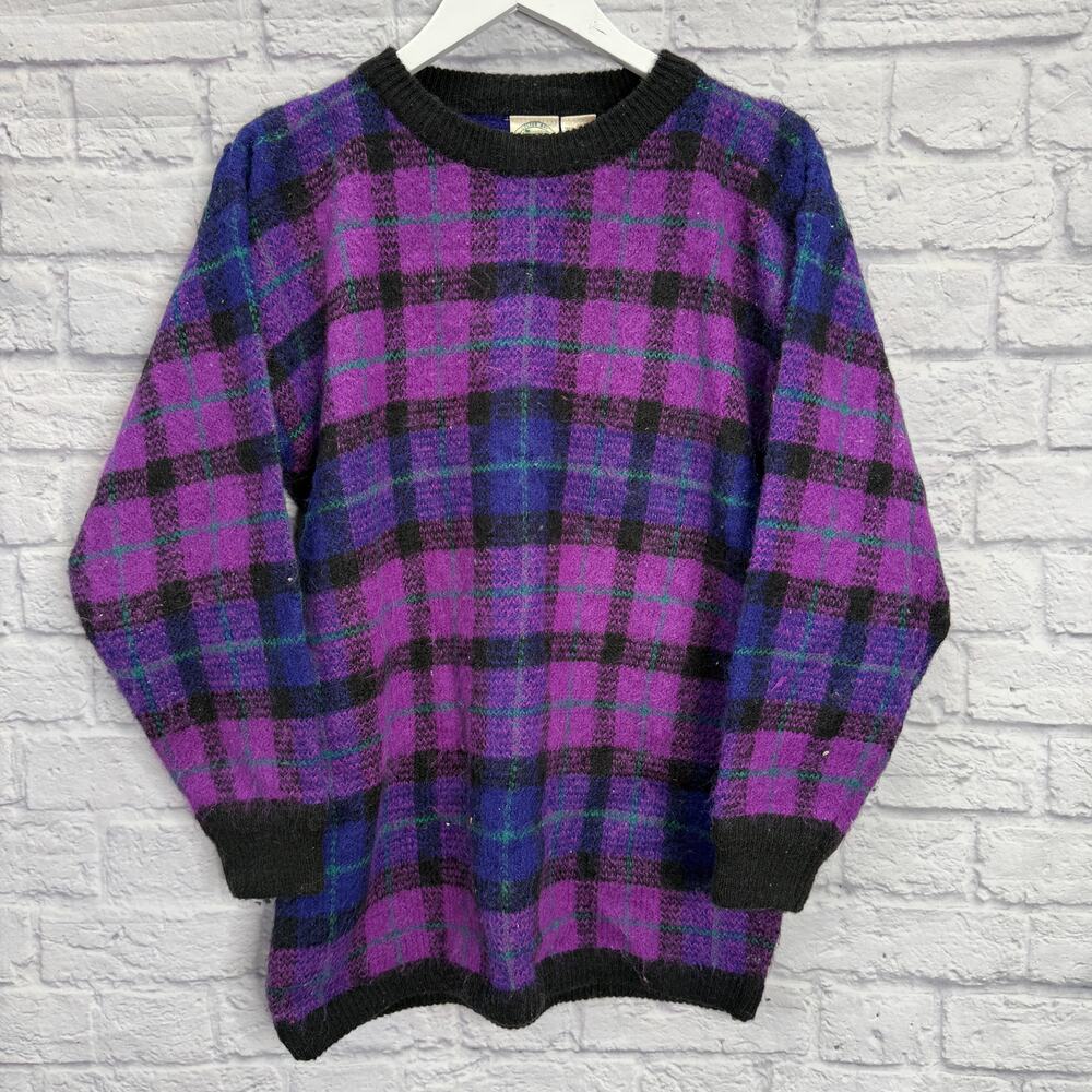 Vintage Colter Bay Crewneck Sweater Size S Purple Plaid Long Tunic Fit Academia
